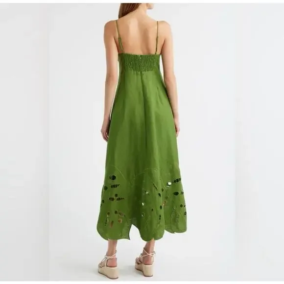 Farm Rio Green Monstera Embroidered Linen Midi Dress - Picture 2 of 8